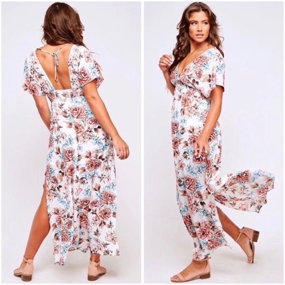 Floral print open back maxi dress - Picture 4 of 8